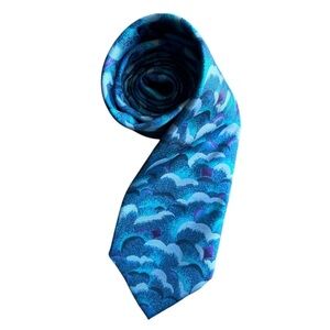 Pure Silk Tie By Wembley Blue Water Colors Wave Pattern